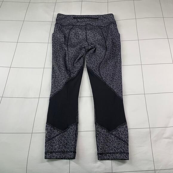 Lululemon Leggings Womens 4 Black White Pace Rival Crop Speckle Floral Mesh Gym - Picture 3 of 10